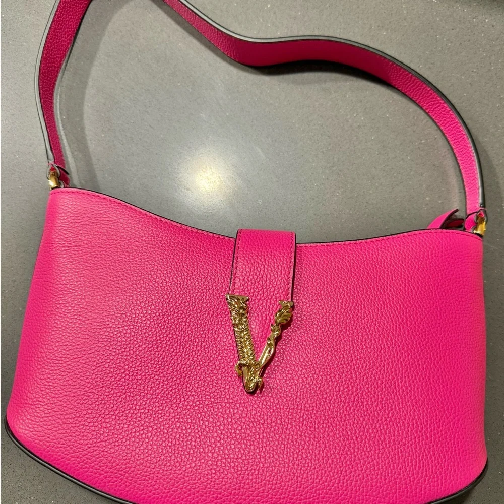 New!! Versace Virtus Hot Pink Mini Hobo Purse + COA - Picture 1 of 10